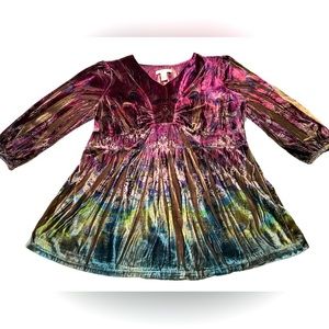 Christopher and Banks XL purple & multicolored V-neck classy velvet top